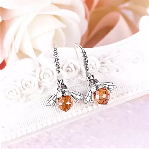 New 925 Silver Stylish Cute Bee Champagne Earrings - Picture 3 of 4